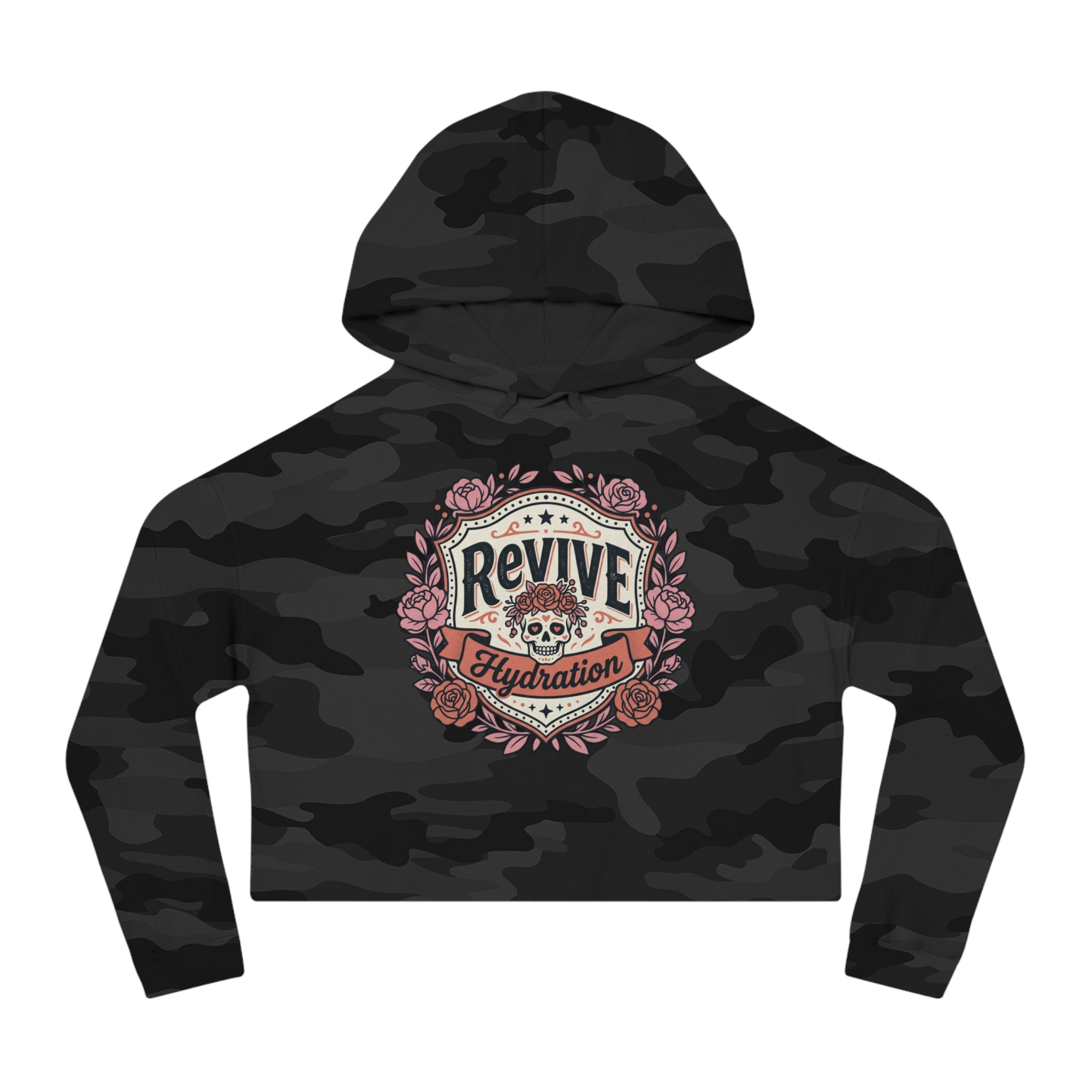 Cropped Hoodie — 'Revive Hydration' Floral Design (Back: Thank You for Caring Dog)