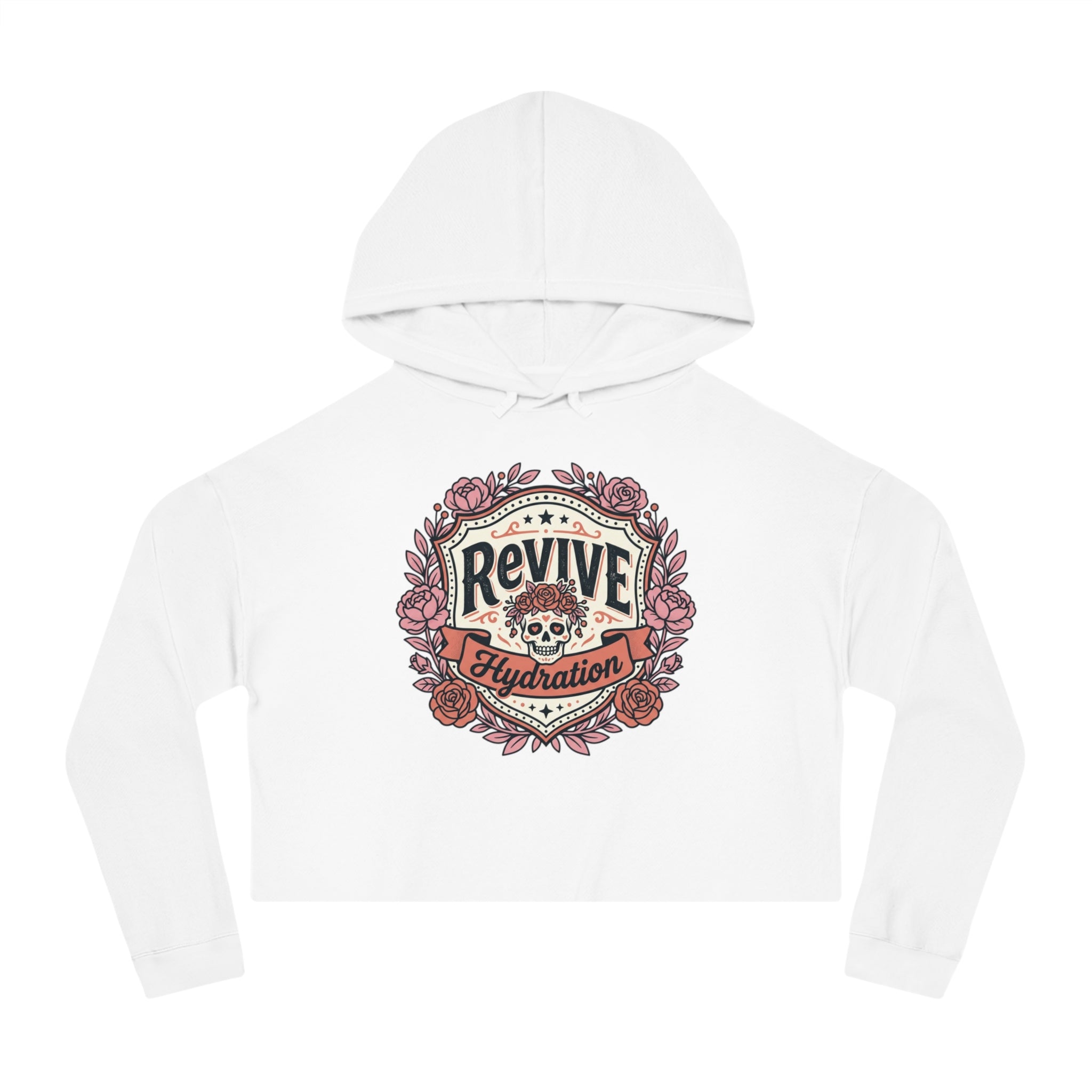 Cropped Hoodie — 'Revive Hydration' Floral Design (Back: Thank You for Caring Dog)