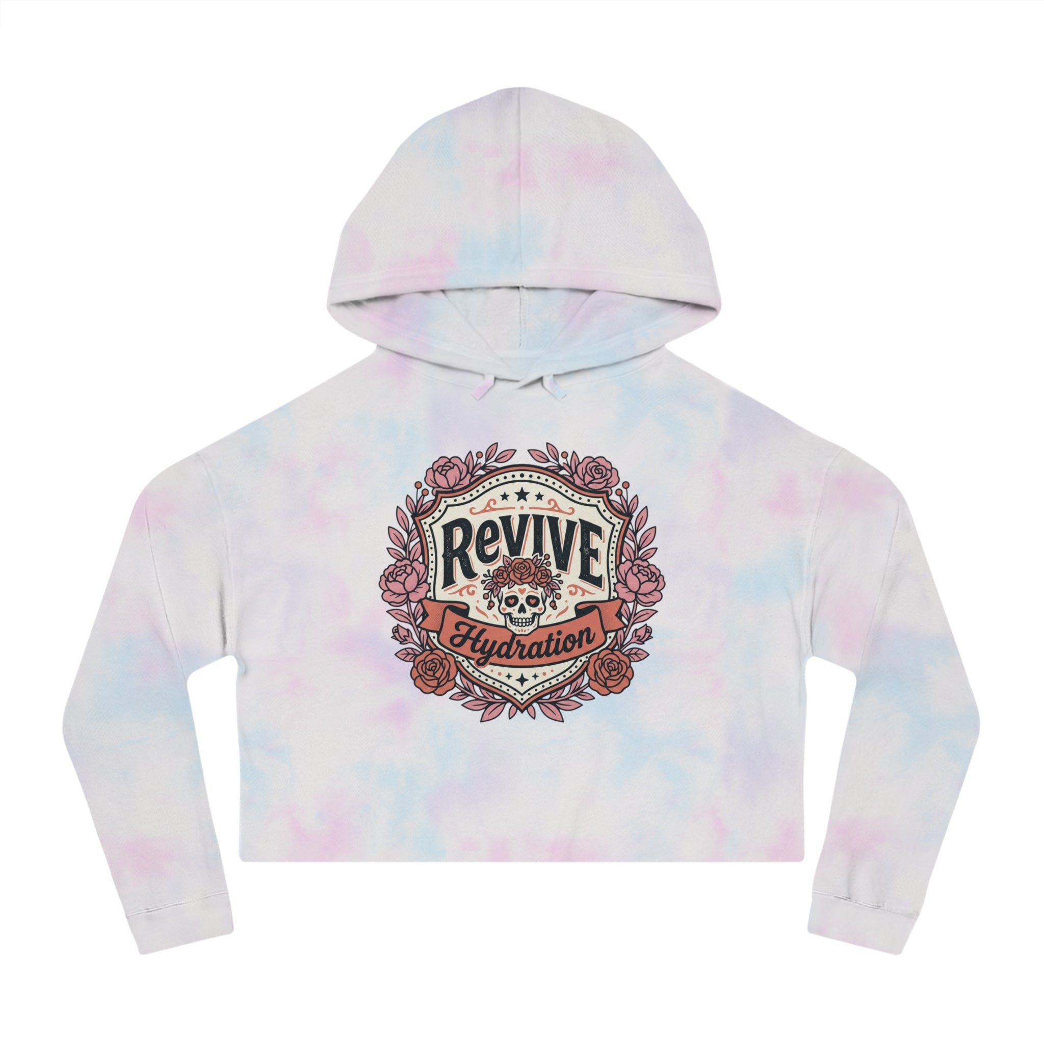 Cropped Hoodie — 'Revive Hydration' Floral Design (Back: Thank You for Caring Dog)
