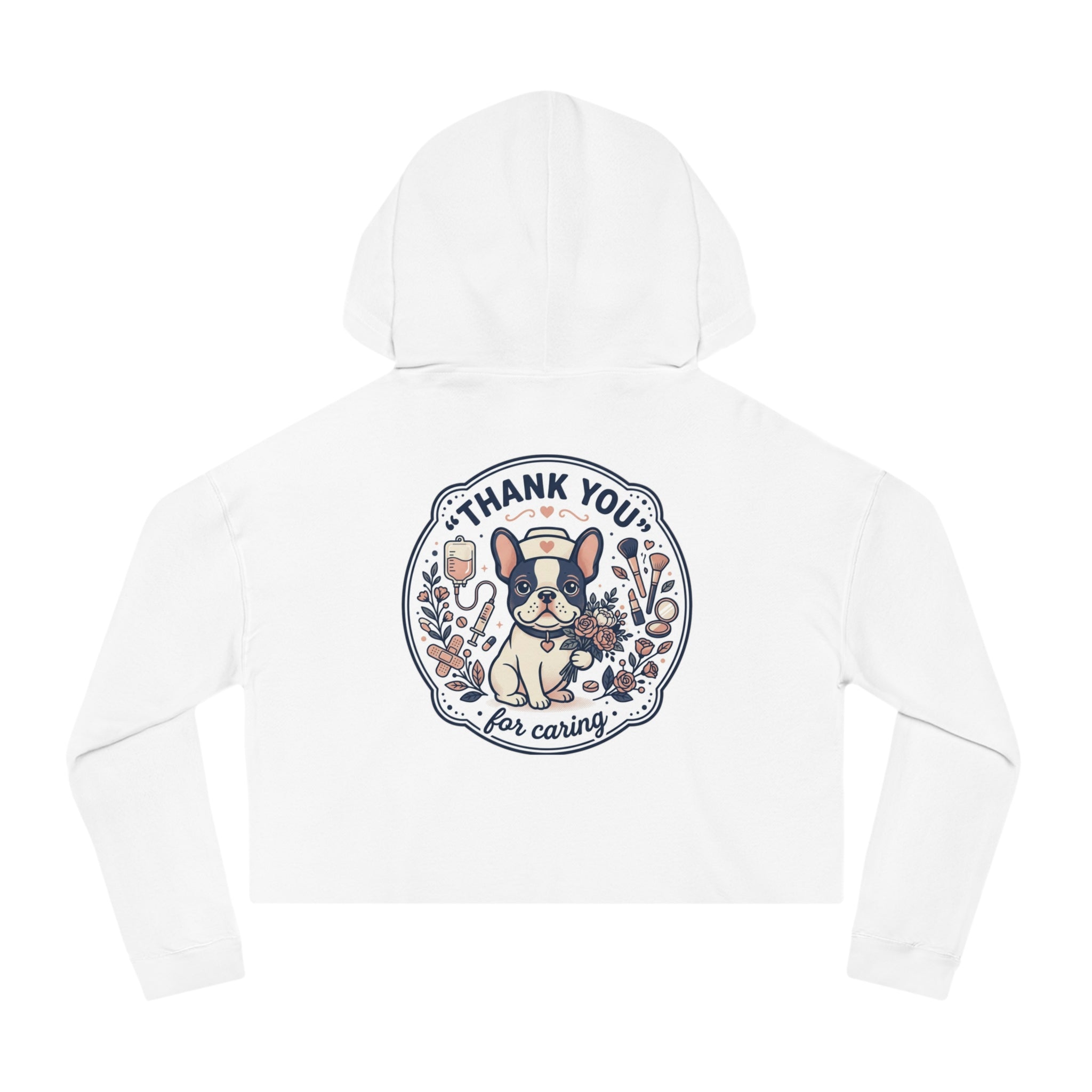 Cropped Hoodie — 'Revive Hydration' Floral Design (Back: Thank You for Caring Dog)
