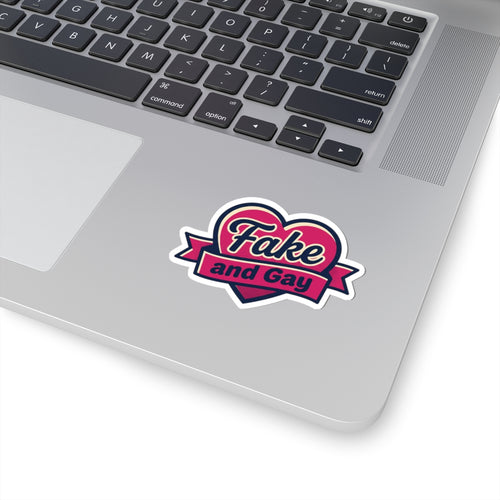 Kiss-Cut Sticker — "Fake and Gay" Heart Banner Pride Decal
