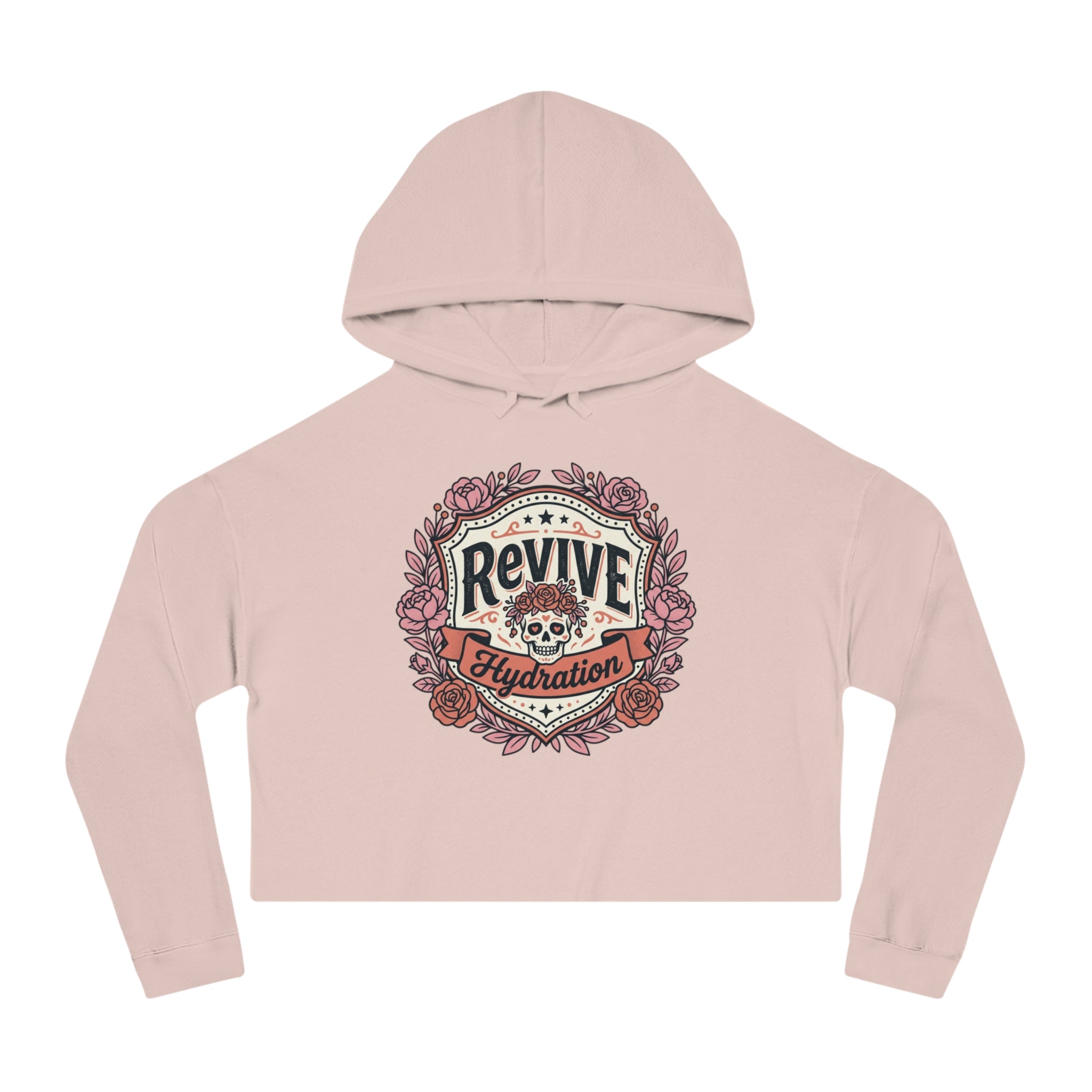 Cropped Hoodie — 'Revive Hydration' Floral Design (Back: Thank You for Caring Dog)