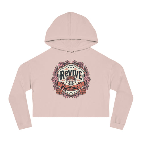 Cropped Hoodie — 'Revive Hydration' Floral Design (Back: Thank You for Caring Dog)