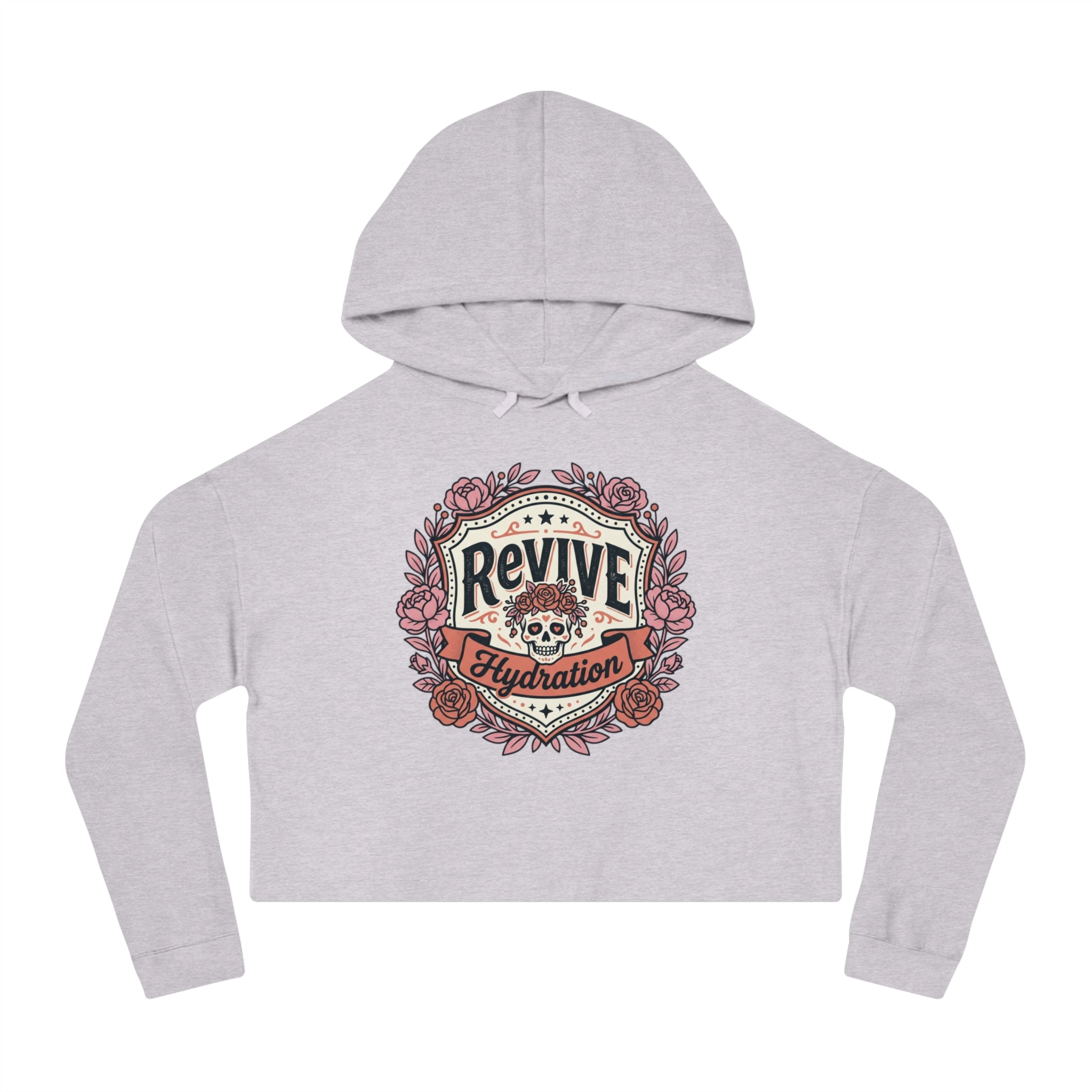 Cropped Hoodie — 'Revive Hydration' Floral Design (Back: Thank You for Caring Dog)