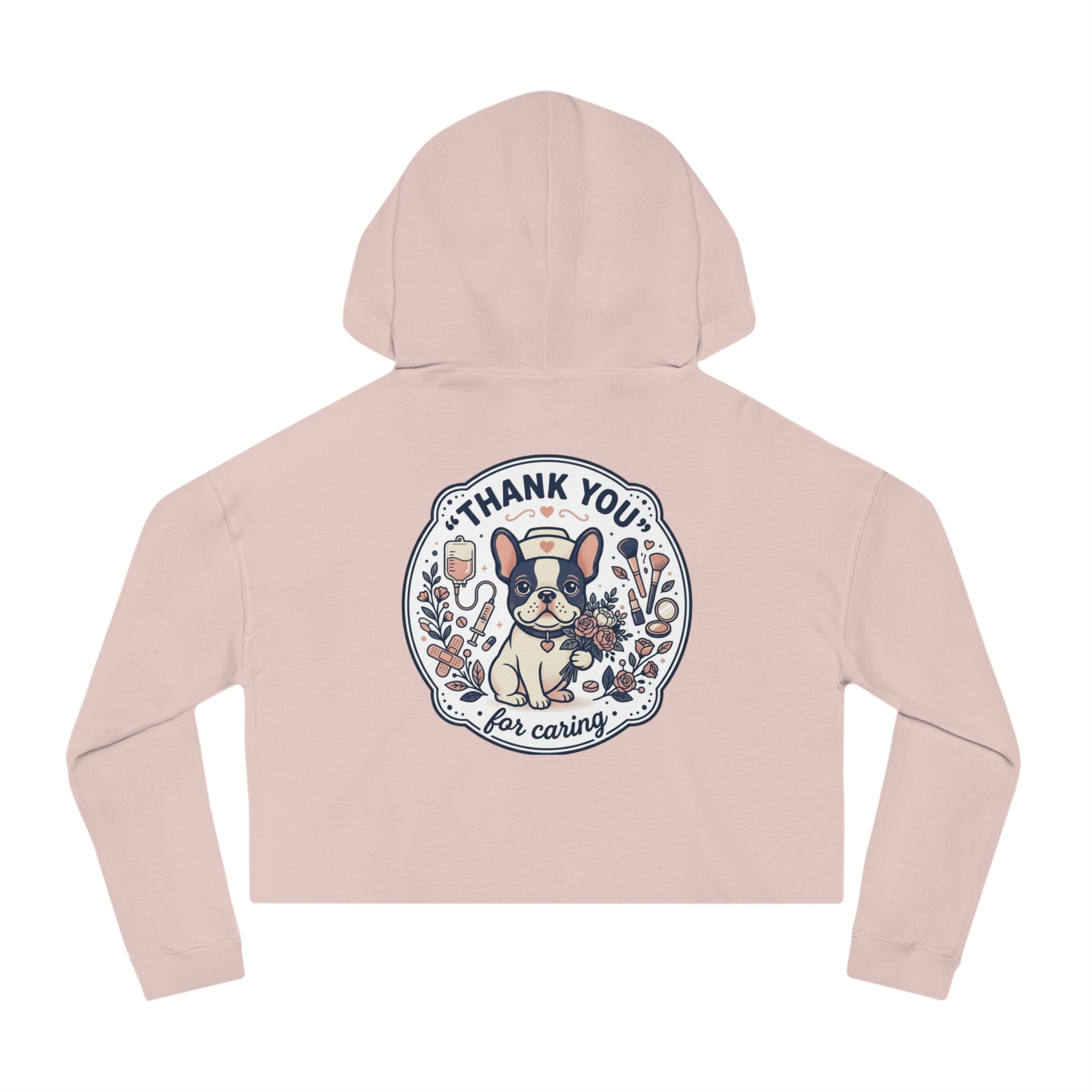 Cropped Hoodie — 'Revive Hydration' Floral Design (Back: Thank You for Caring Dog)