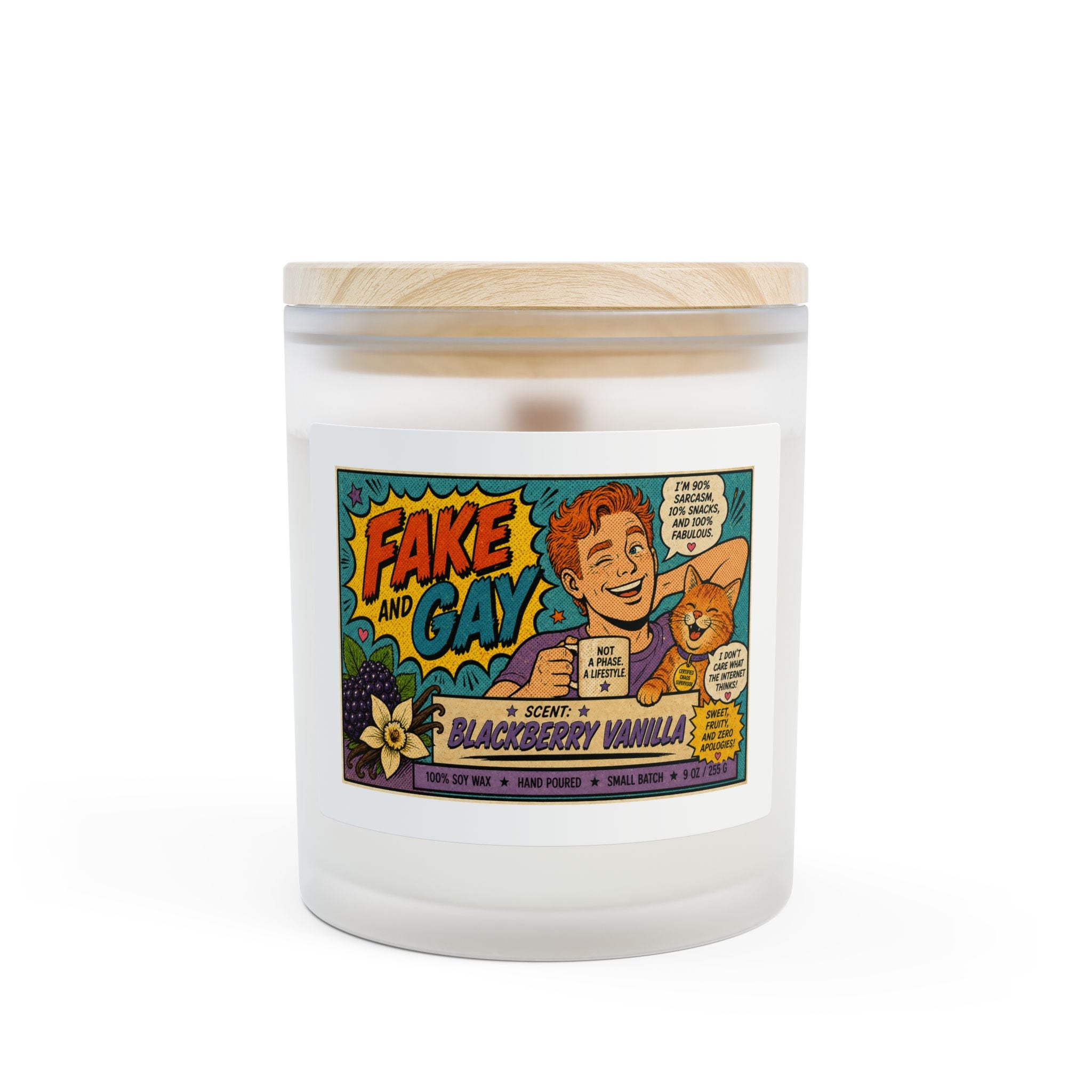 Frosted Glass Candle — 'Fake and Gay' Blackberry Vanilla Scented Candle
