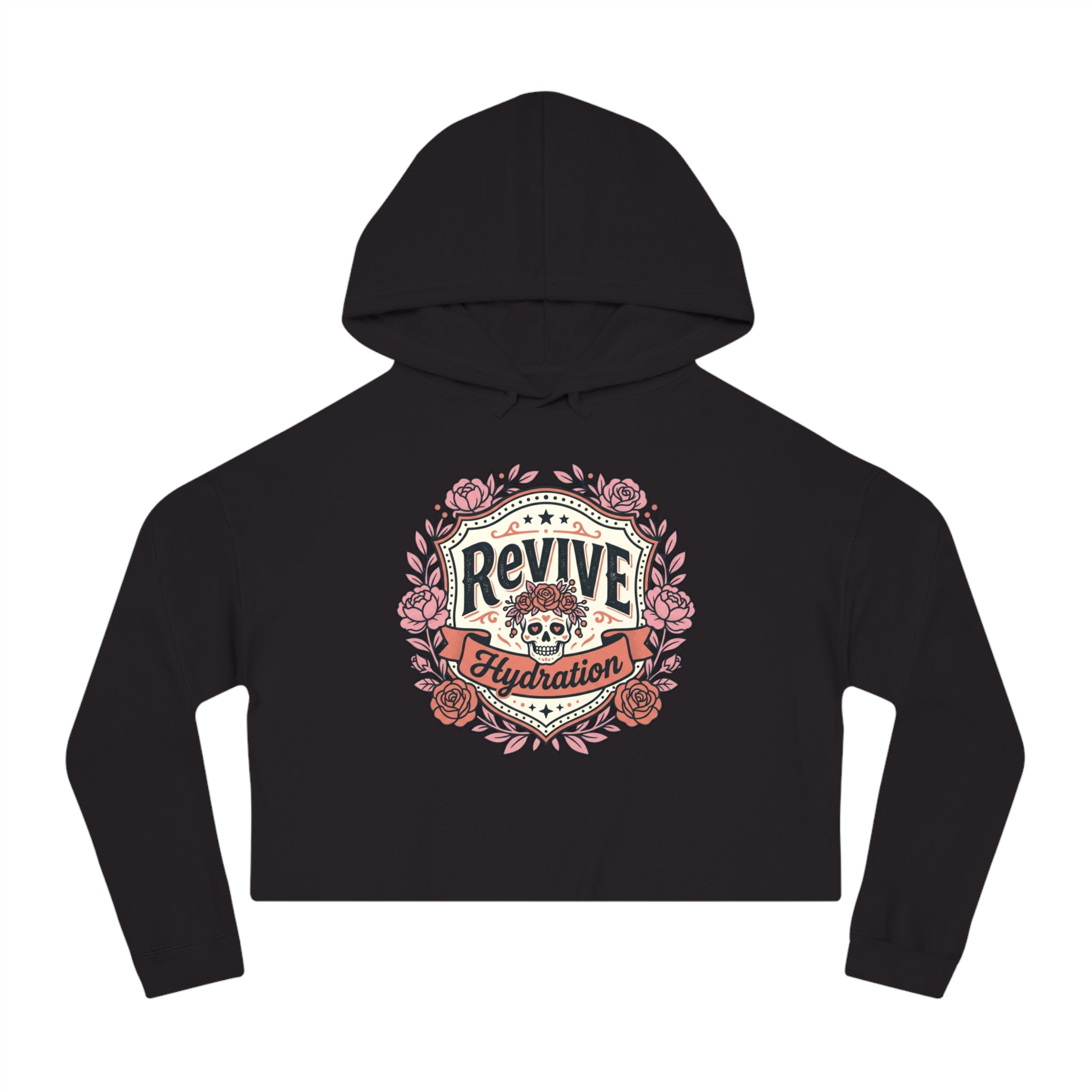 Cropped Hoodie — 'Revive Hydration' Floral Design (Back: Thank You for Caring Dog)